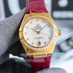 Replica Omega Constellation Yellow Gold Diamond Bezel White Dial Watch